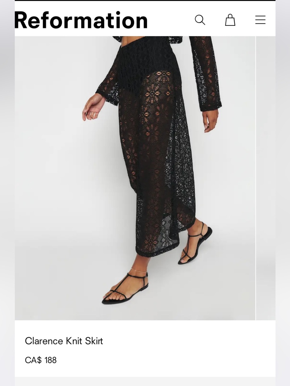 REFORMATION Black Crochet Lace Midi Skirt, size M - Picture 9 of 11